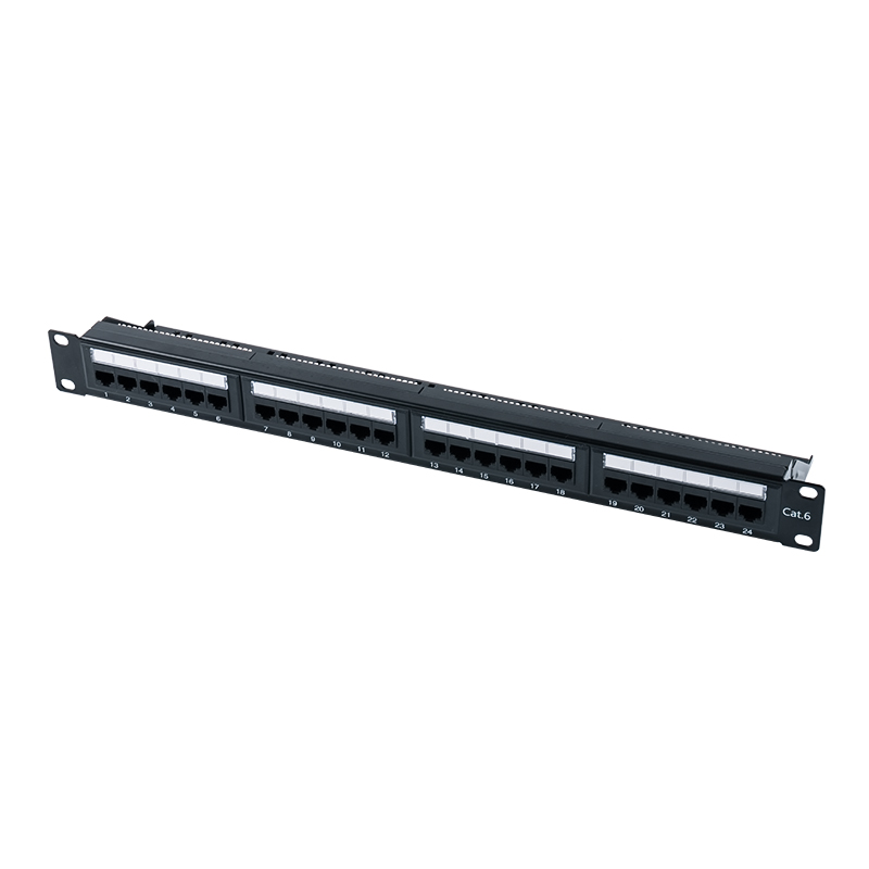 Kategori 6 19-tommer 1U uskærmet 24-ports patchpanel (IDC med dobbelt formål; med plastindsats) SP-3204D24-C6