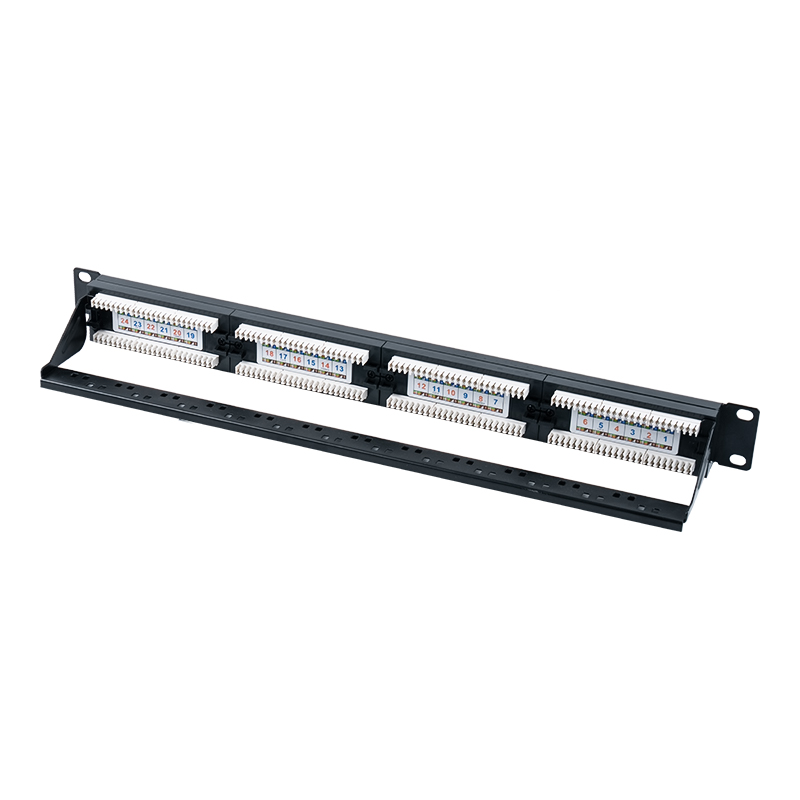 Kategori 6 19-tommer 1U uskærmet 24-ports patchpanel (IDC med dobbelt formål; med plastindsats) SP-3204D24-C6 Kategori 6 19-tommer 1U uskærmet 24-ports patchpanel (IDC med dobbelt formål; med plastindsats) SP-3204D24-C6