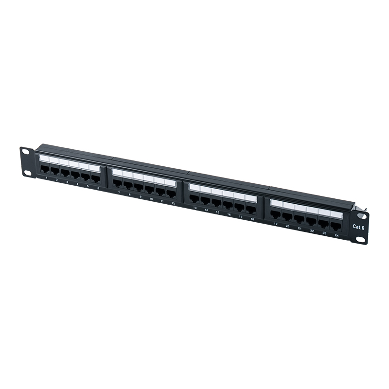 Kategori 6 19-tommer 1U uskærmet 24-ports patchpanel (IDC med dobbelt formål; med plastindsats) SP-3204D24-C6 Kategori 6 19-tommer 1U uskærmet 24-ports patchpanel (IDC med dobbelt formål; med plastindsats) SP-3204D24-C6