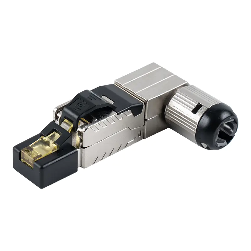 Cat7 skærmet RJ45-stik uden værktøj (90-graders vinkel ved ende) RJ-G90S-1-C7